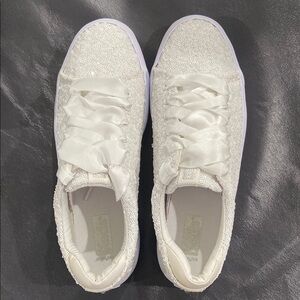 White Sequin Sneakers with Satin Laces